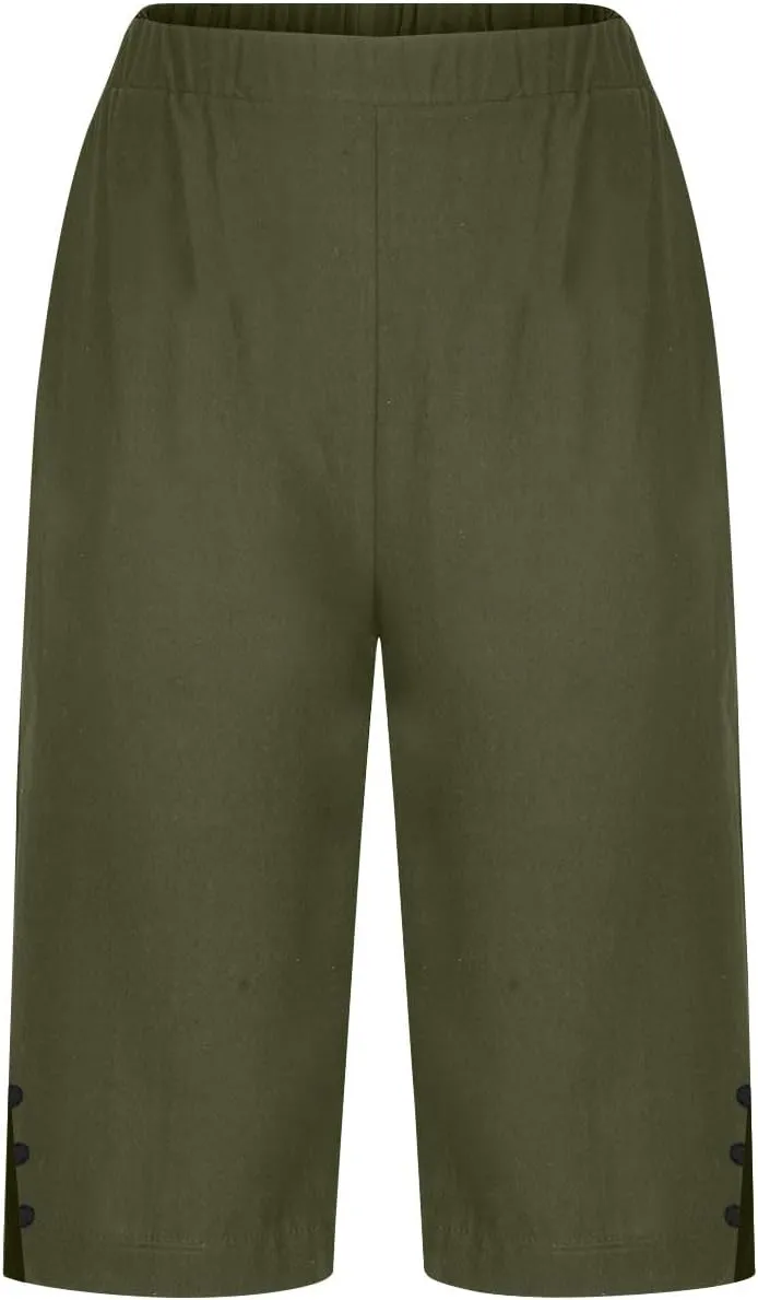 Womens Capri Pants 2025 Knee Length Cotton Linen Capris Summer Straight Leg Loose Beach Bermuda Shorts with Pockets