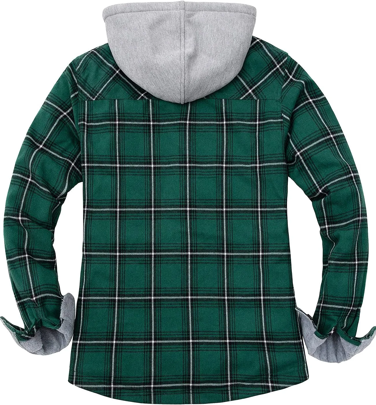 Womens Fleece Hooded Flannel Shirts Plaid Button Down Flannel Shirt Hoodie Jacket with Pockets