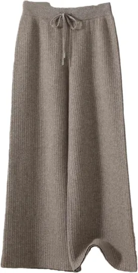 Women's Knitted Thick Wide Leg Pants 100 Percent Wool Trousers Winter Solid Loose Trousers