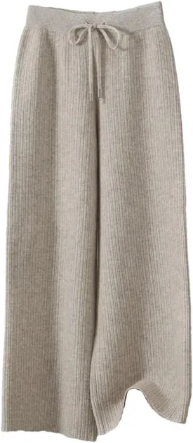 Women's Knitted Thick Wide Leg Pants 100 Percent Wool Trousers Winter Solid Loose Trousers