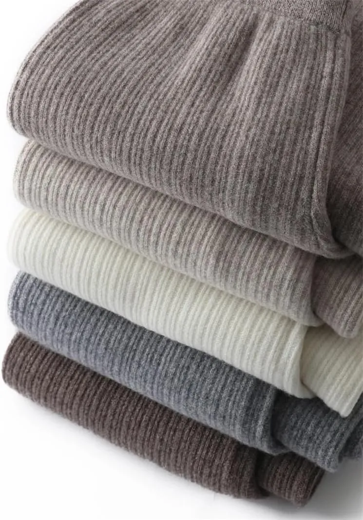 Women's Knitted Thick Wide Leg Pants 100 Percent Wool Trousers Winter Solid Loose Trousers