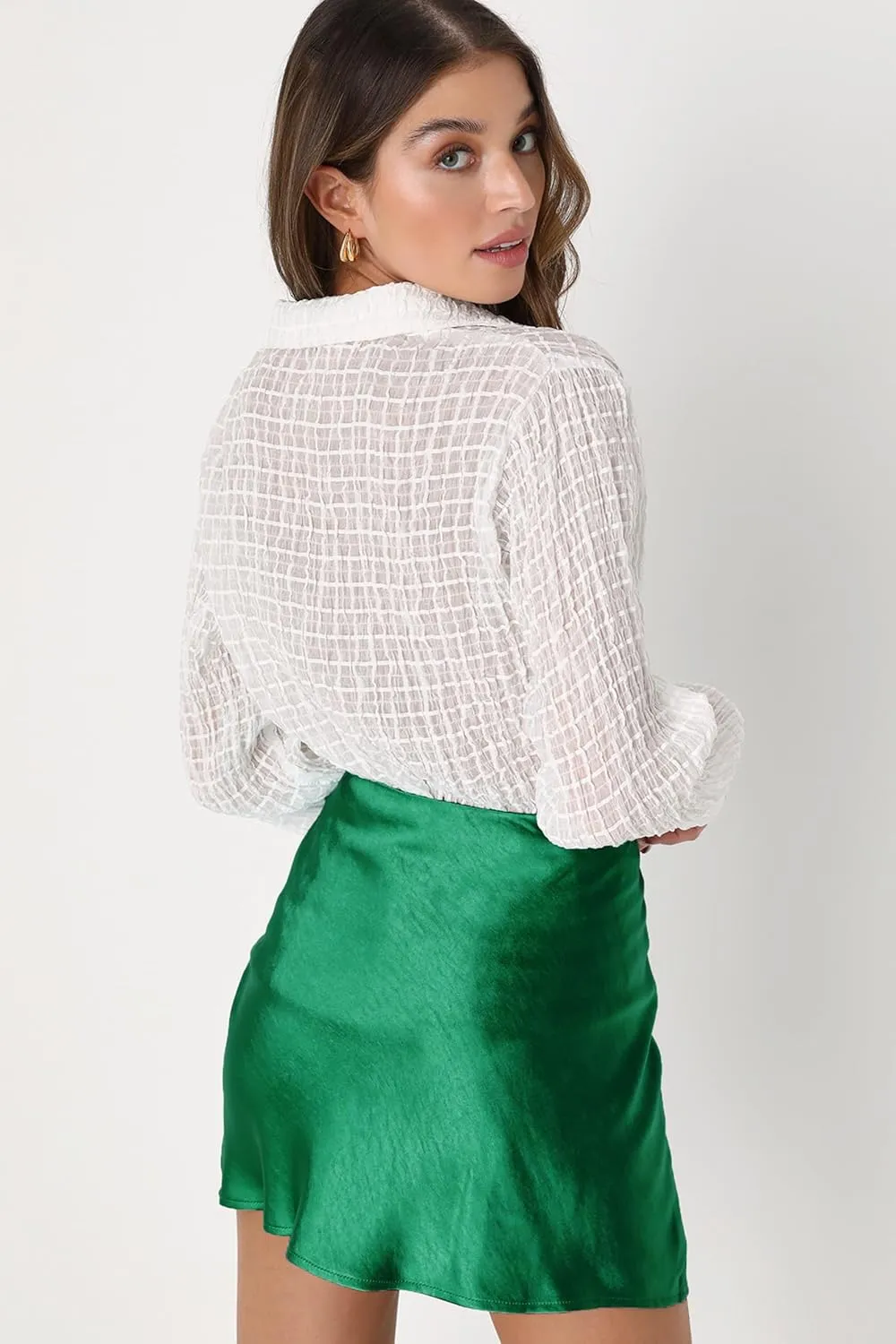 Women's Mini Skirt Satin High Waisted Sexy Slit Front Silk Casual A-Line Elastic Waistband Short Skirts