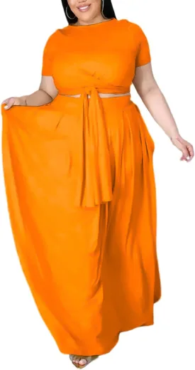 Womens Sexy Plus Size 2 Piece Dress Outfits Short Sleeve Bandage Wrap Empire Crop Tops and Skirt Sets