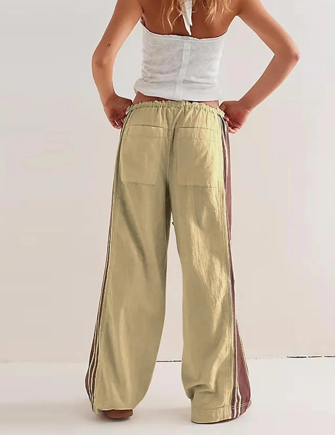 Wyeysyt Womens Wide Leg Pants Drawstring High Rise Palazzo Pants Side Striped Baggy Track Pants with Pockets